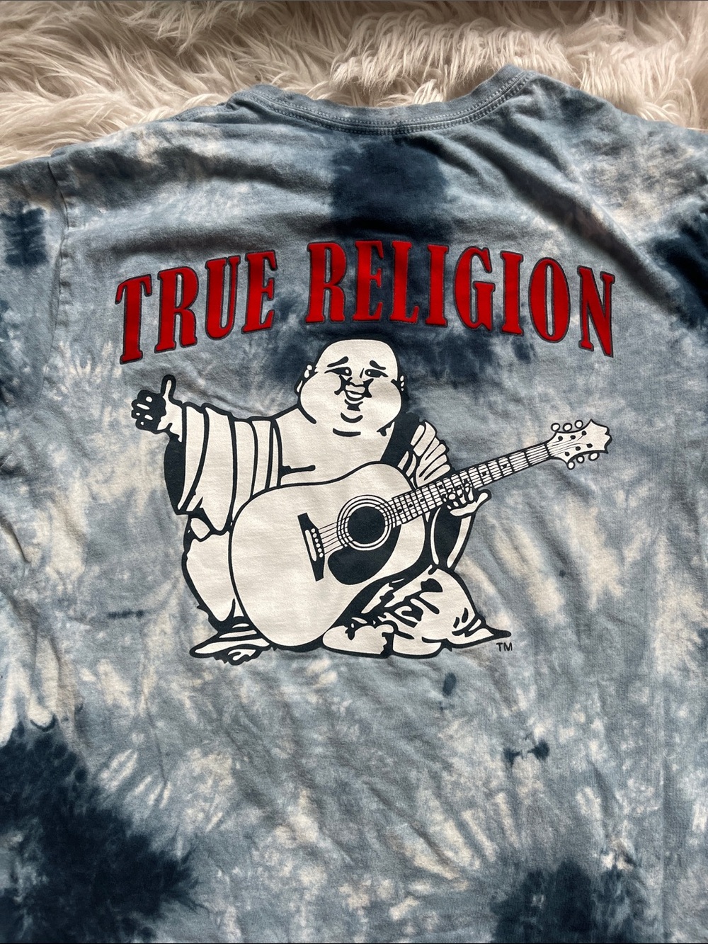 True Religion blue Tie-Dye Tee with Red Logo